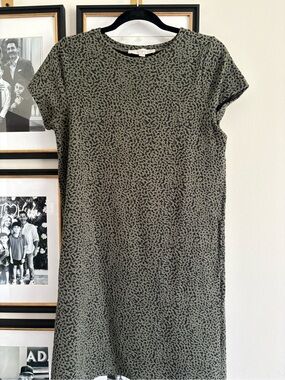 LOFT Olive Green Animal-Print Midi Shift Dress